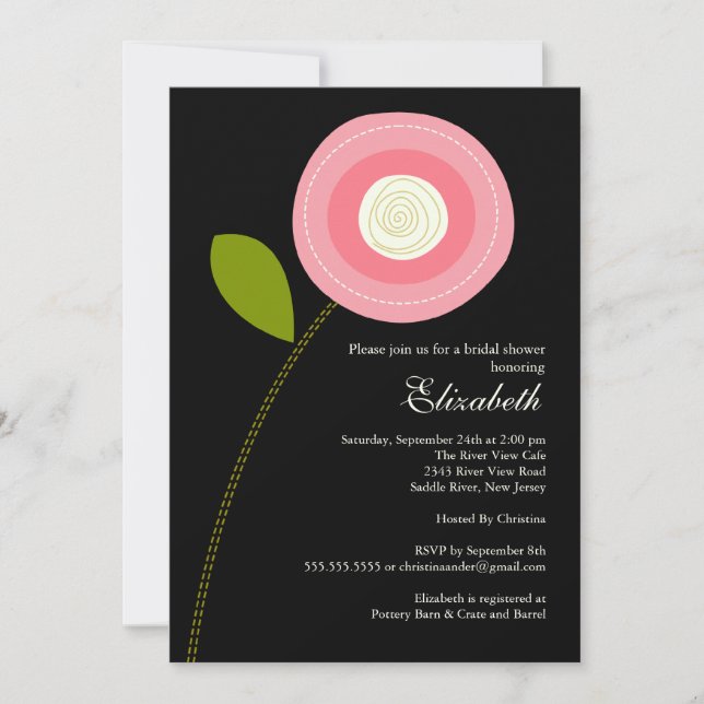 Invitation à la douche nuptiale en fleurs roses mo (Devant)