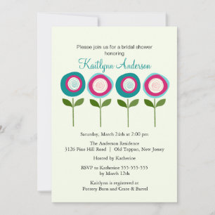 Invitation à la douche nuptiale en fleurs turquois