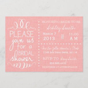 Invitation à la douche nuptiale en lin rose