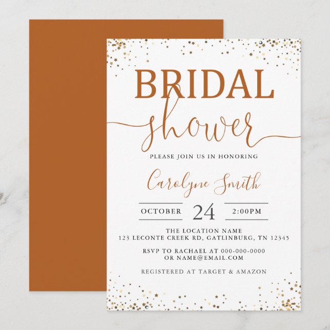 Invitation à la douche nuptiale en or (Devant / Derrière)
