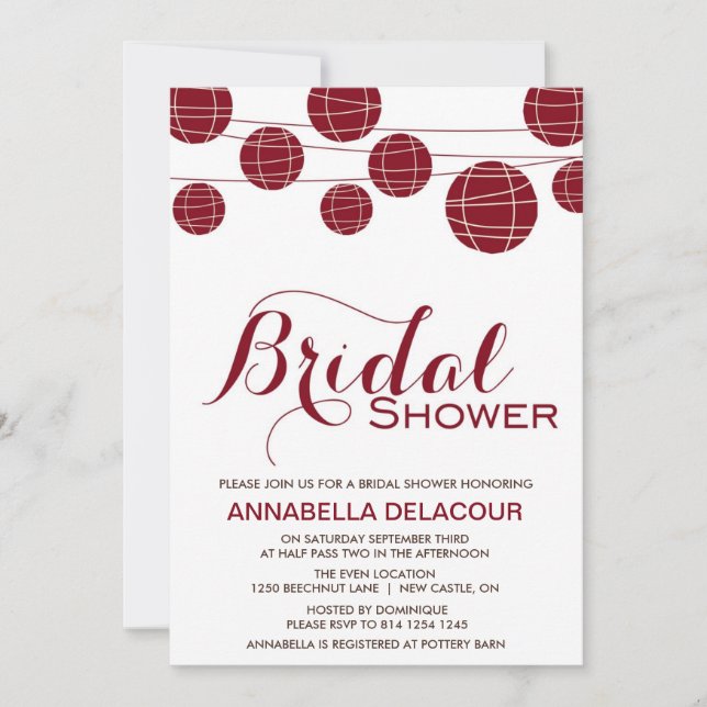 Invitation à la douche nuptiale en papier rouge ch (Devant)