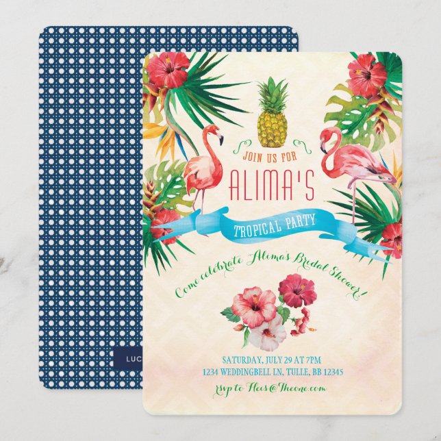 Invitation à la douche nuptiale Flamant rose (Devant / Derrière)