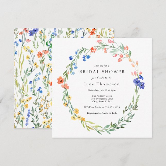 Invitation à la douche nuptiale Fleur sauvage colo (Devant / Derrière)
