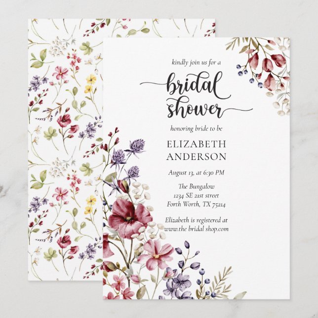 Invitation à la douche nuptiale Fleur sauvage de B (Devant / Derrière)