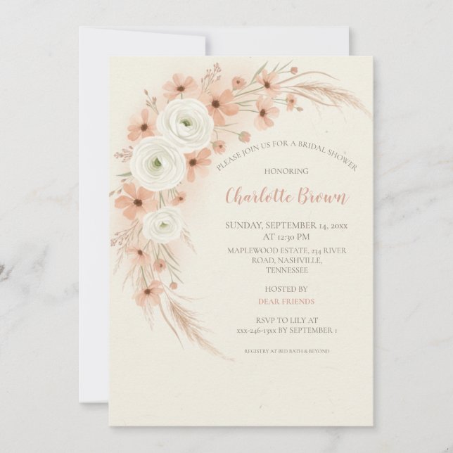 Invitation à la douche nuptiale Fleur sauvage de D (Devant)