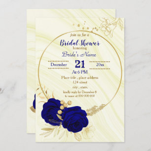 invitation à la douche nuptiale fleurie bleu royal