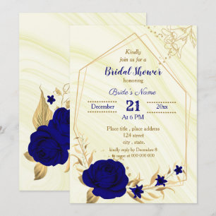 invitation à la douche nuptiale fleurie bleu royal