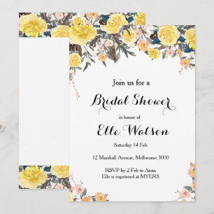 Invitation à la douche nuptiale fleurie jaune