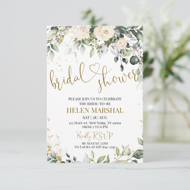 Invitation à la douche nuptiale Fleurs d'ivoire (Debout devant)