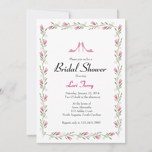 Invitation à la douche nuptiale - Fleurs et chauss (Devant)