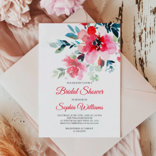 Invitation à la douche nuptiale Fleurs rouges