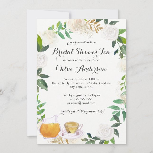 Invitation à la douche nuptiale Floral Wreath Teac (Devant)