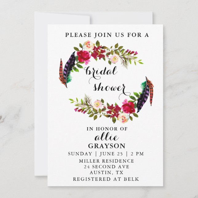 Invitation à la douche nuptiale Florale aquarelle (Devant)