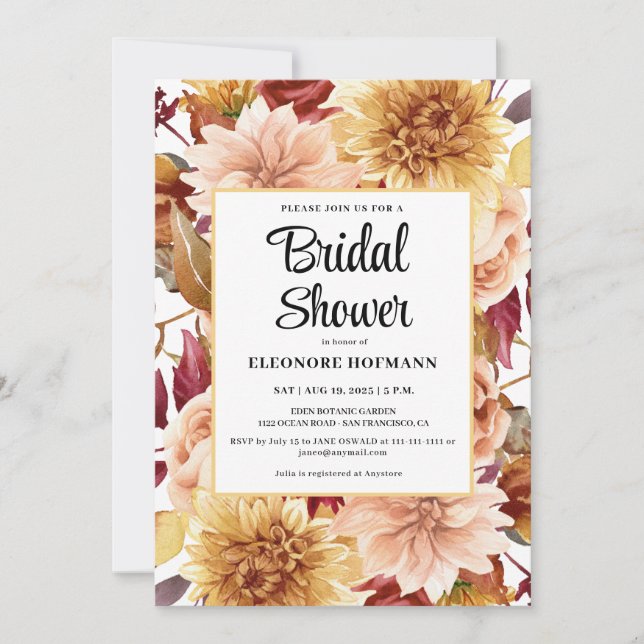 Invitation à la douche nuptiale Florale automne (Devant)