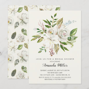 Invitation à la douche nuptiale Florale blanche