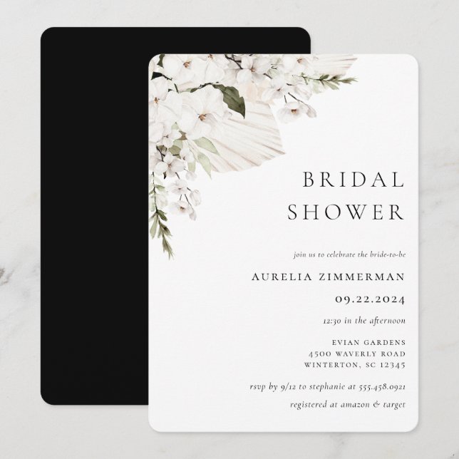 Invitation à la douche nuptiale florale blanche en (Devant / Derrière)