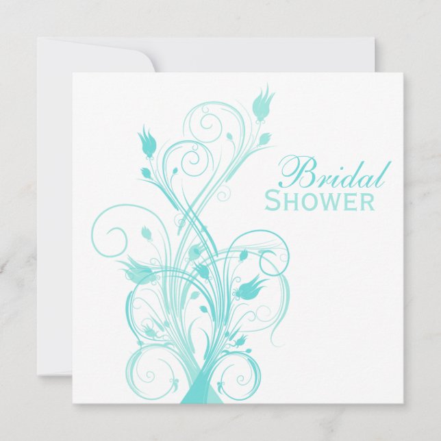 Invitation à la douche nuptiale florale bleu et bl (Devant)