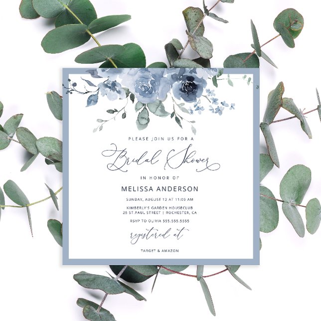 Invitation à la douche nuptiale Florale Bleue (Créateur téléchargé)