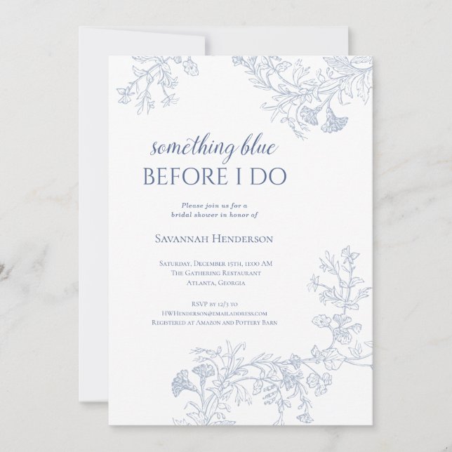 Invitation à la douche nuptiale Florale Bleue (Devant)