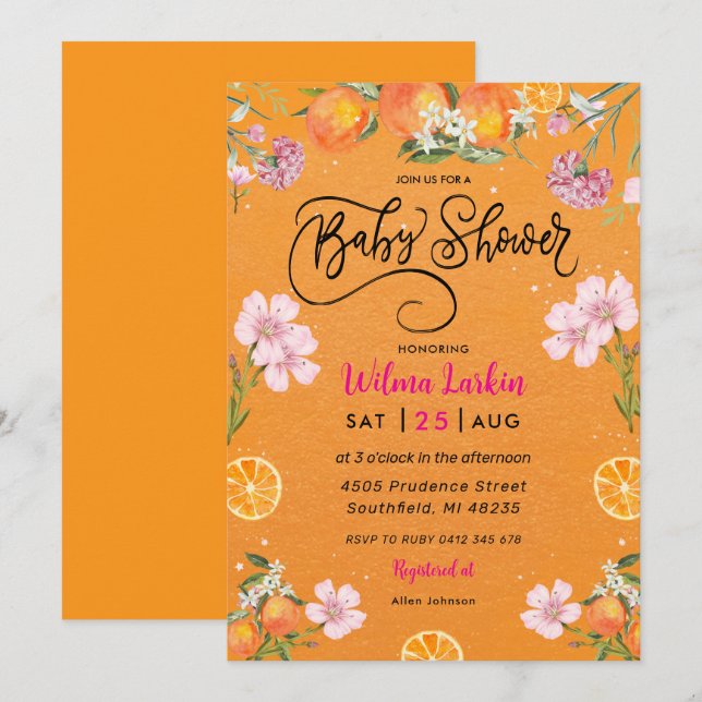 Invitation à la douche nuptiale florale Citrus (Devant / Derrière)