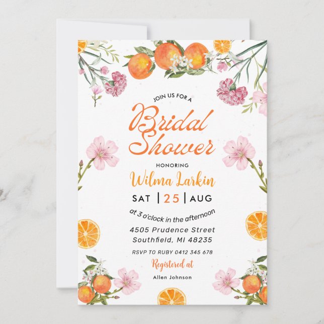 Invitation à la douche nuptiale florale Citrus (Devant)