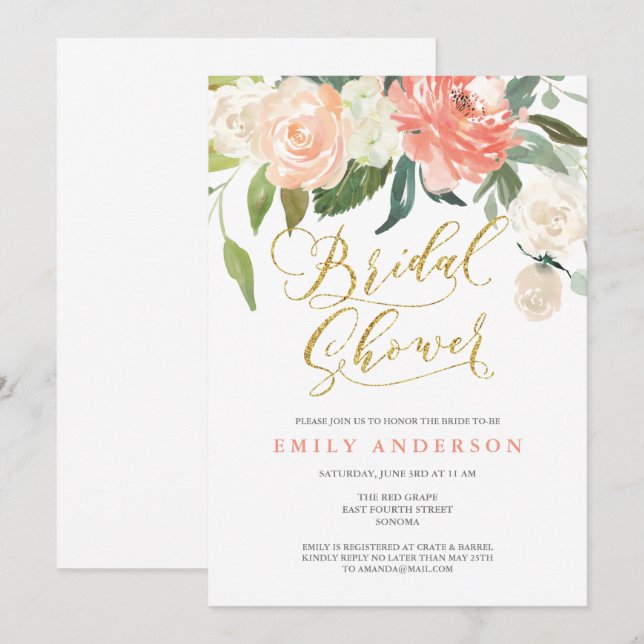 Invitation à la douche nuptiale florale de fleurs (Devant / Derrière)
