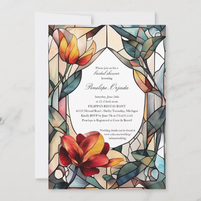 Invitation à la douche nuptiale florale de verre (Devant)