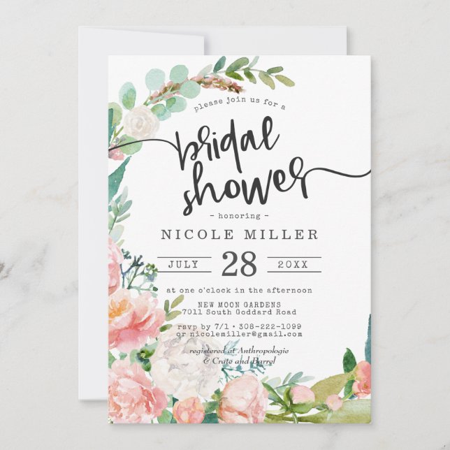 Invitation à la douche nuptiale florale en été (Devant)