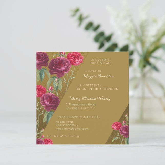 Invitation à la douche nuptiale florale et or (Debout devant)