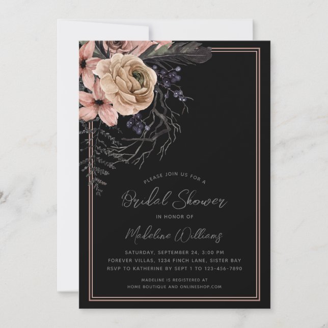 Invitation à la douche nuptiale florale foncée (Devant)