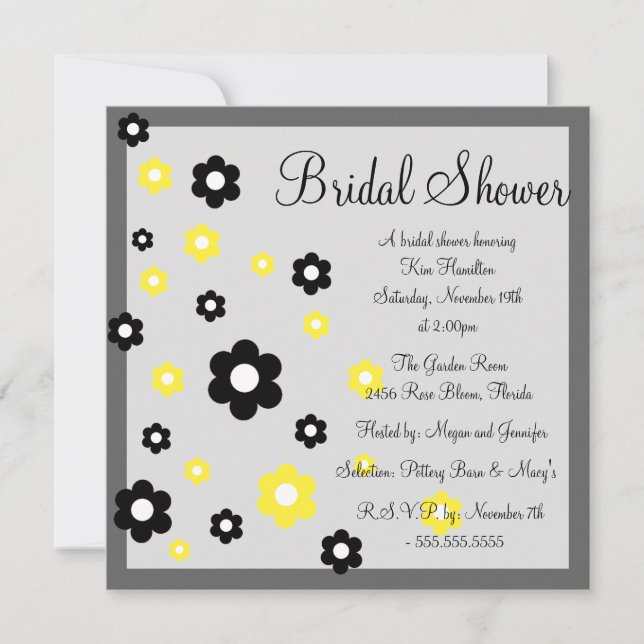 Invitation à la douche nuptiale florale jaune et g (Devant)