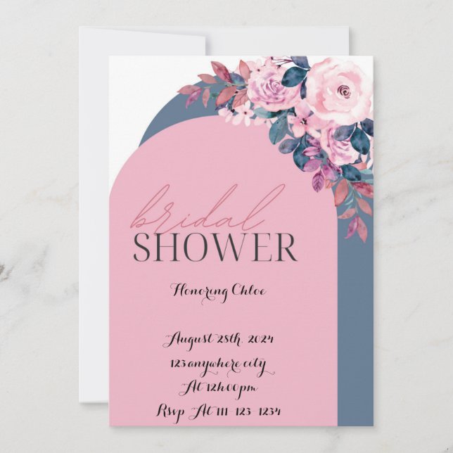 invitation à la douche nuptiale, florale, numériqu (Devant)