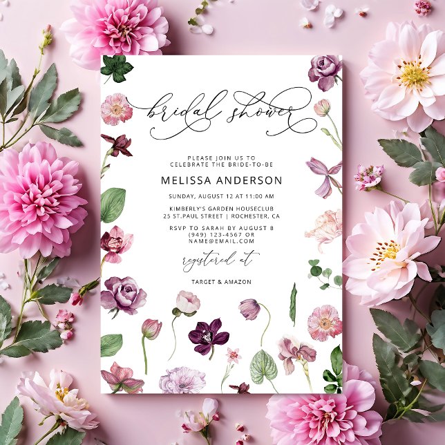 Invitation à la douche nuptiale florale violette (Créateur téléchargé)