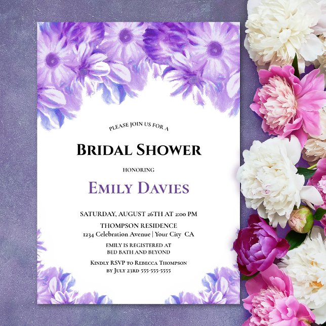 Invitation à la douche nuptiale florale violette (Créateur téléchargé)