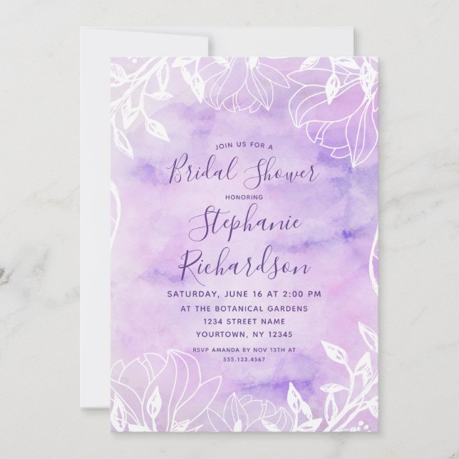 Invitation à la douche nuptiale florale violette (Devant)