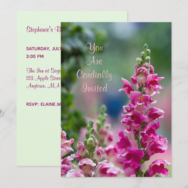 Invitation à la douche nuptiale Foxglove rose flor (Devant / Derrière)