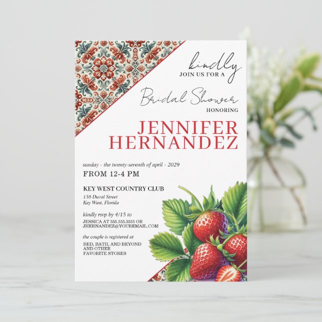 Invitation à la douche nuptiale fraise (Debout devant)