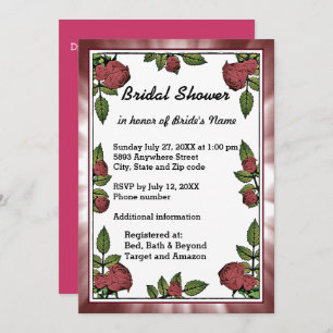 Invitation à la douche nuptiale Frame and Red Rose