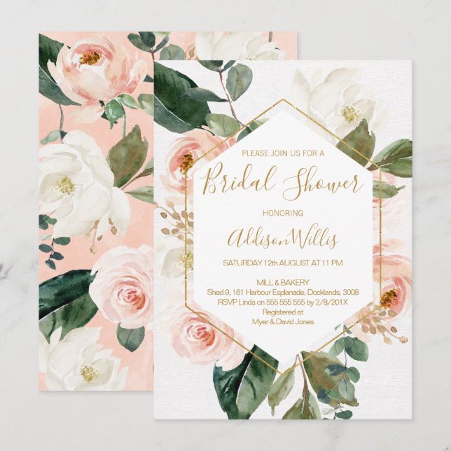 Invitation à la douche nuptiale géométrique floral (Devant / Derrière)