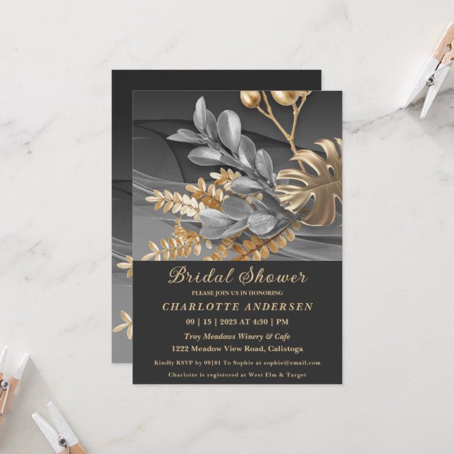 Invitation à la douche nuptiale Gold & Silver (Devant/Arrière en situation)