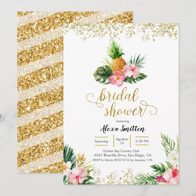 Invitation à la douche nuptiale Gold Tropical (Devant / Derrière)