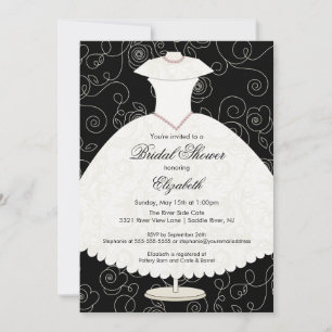 Invitation à la douche nuptiale Gown Black White F