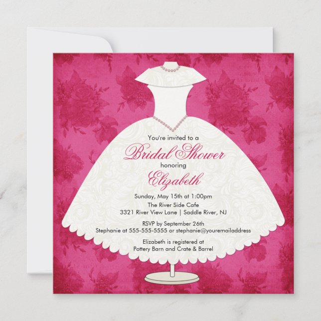 Invitation à la douche nuptiale Gown Rose magenta (Devant)