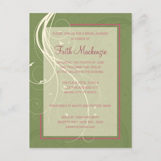 Invitation à la douche nuptiale Green Swirl (Devant)