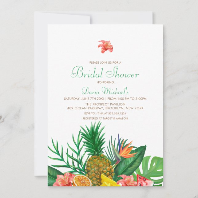 Invitation à la douche nuptiale hawaïenne ananas (Devant)