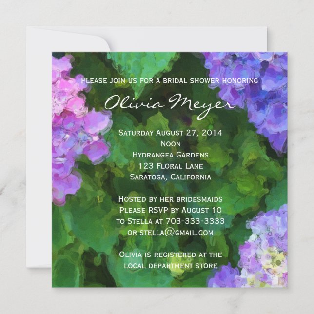 Invitation à la douche nuptiale Hydrangeas Waterco (Devant)