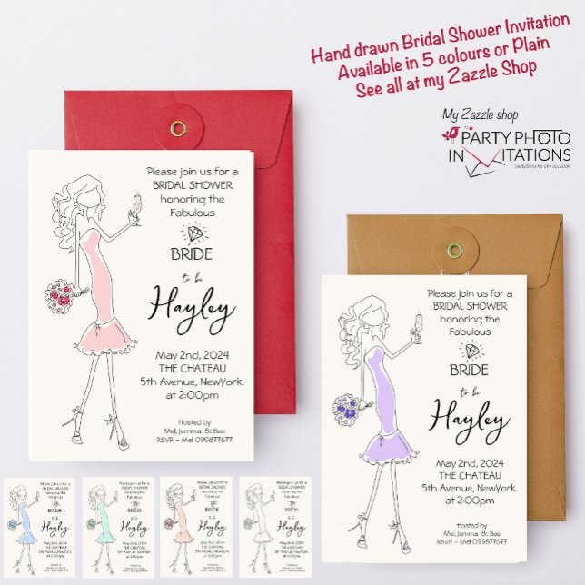 Invitation à la douche nuptiale illustrée à la mai (Fun Hand drawn Bridal Shower Invitation)