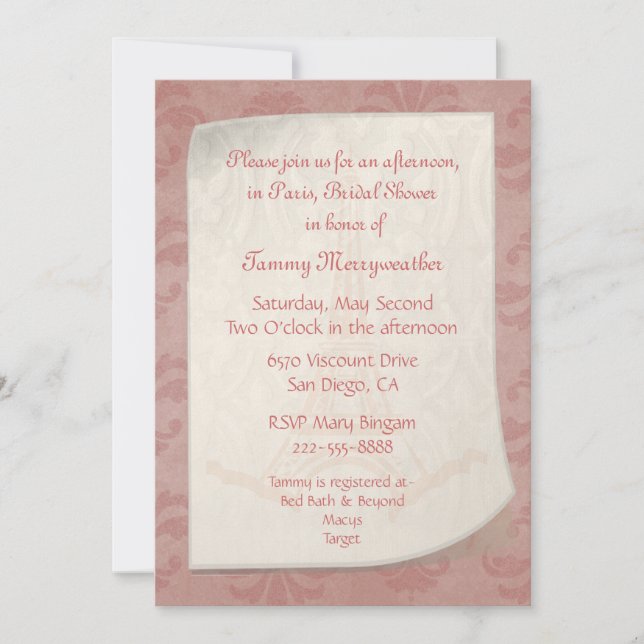 Invitation à la douche nuptiale inspirée de Paris (Devant)
