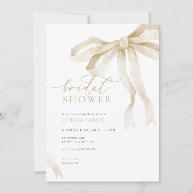 Invitation à la douche nuptiale Ivory Bow Ruban bl (Devant)