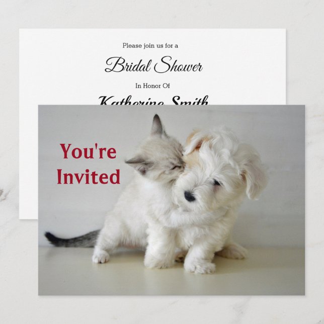 Invitation à la douche nuptiale Kitten Puppy (Devant / Derrière)